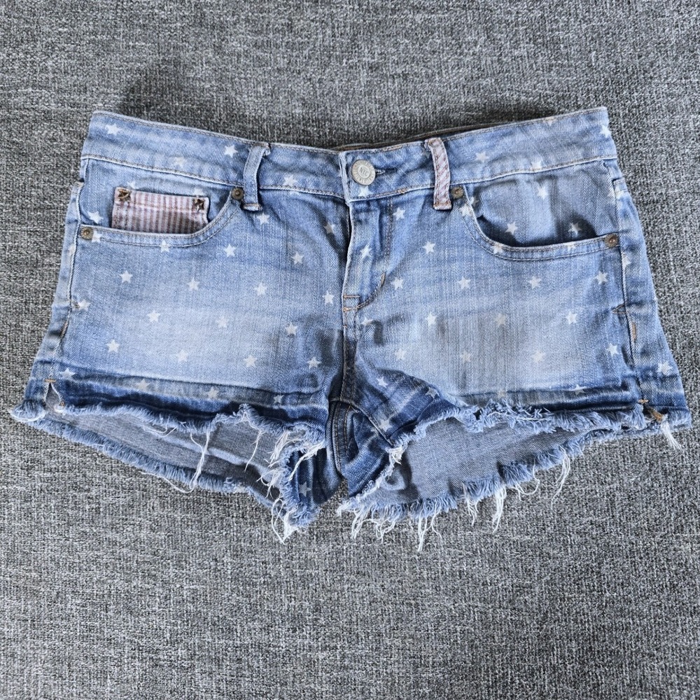 Aeoropostale Shorty Shorts Size 4 Distressed White Stars Red Stripes Patriotic